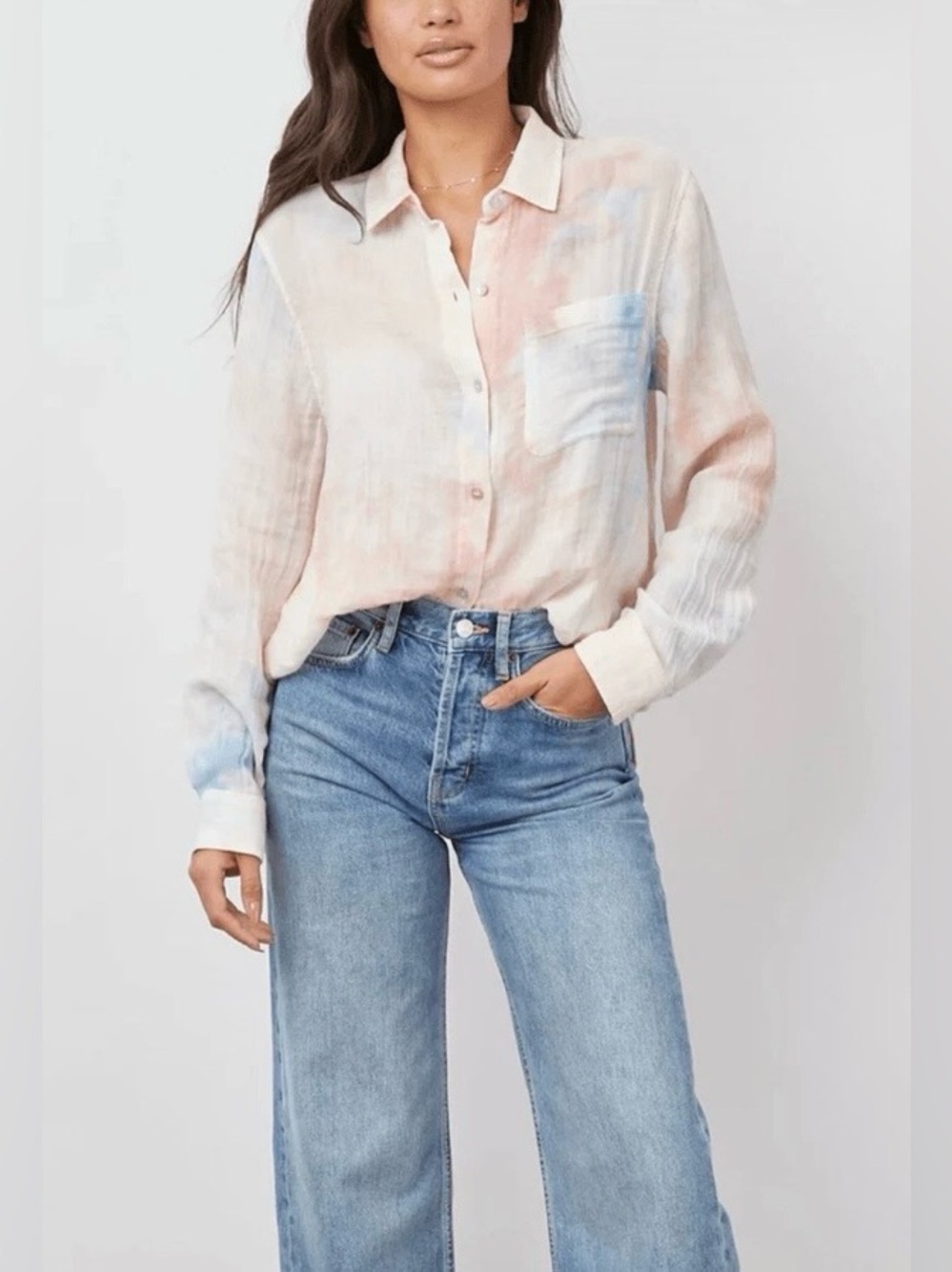 Rails Pastel Tie-Dye Button-Down Shirt in White, Pink & Blue